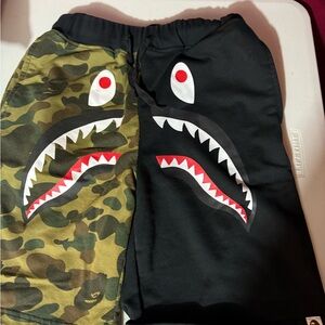 Bape Camouflage and Black Shark Athletic Shorts